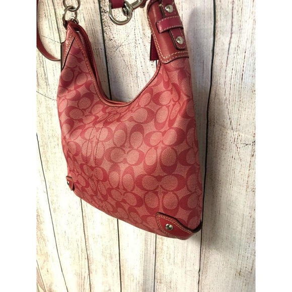 Coach Leather Trim Monogram Hobo Pink  Body Bag - Picture 7 of 8